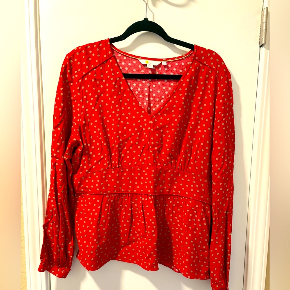 Boden Red and Cream Polka Dot Blouse